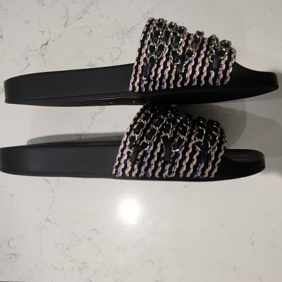 Chanel Leather & Tweed Black Slides, Authentic - Picture 6 of 9